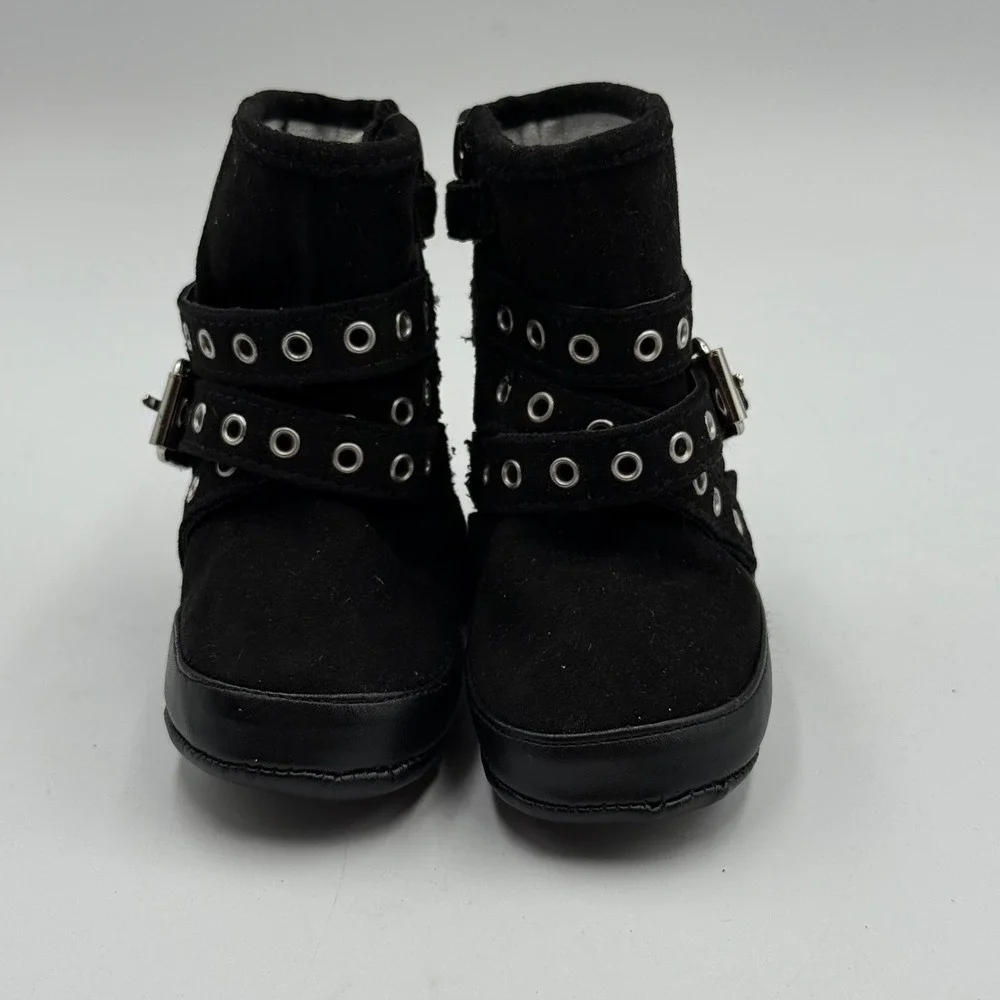 Stuart Weitzman Baby Eyelet Black Buckle Zip Crib Boots‎ Infant Size US 3 EUR 18
